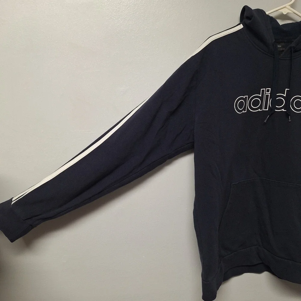 Adidas Navy Blue Hoodie Sweatshirt Classic Logo 3‎ Stripe Sleeve Size M